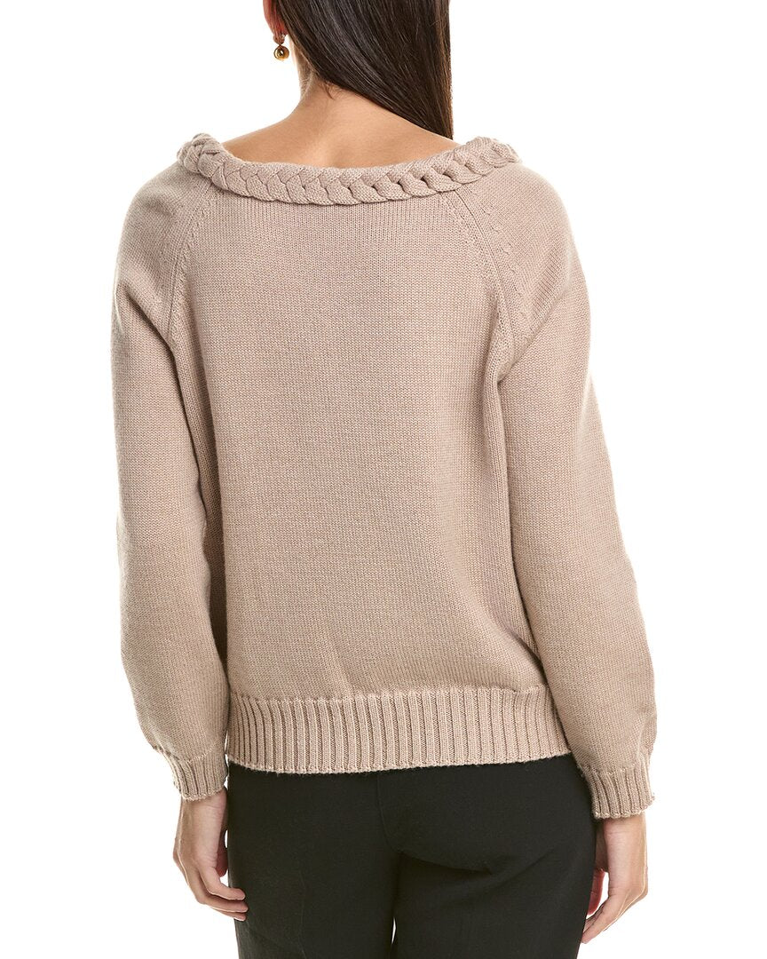Oscar De La Renta Braided Neckline Wool Sweater