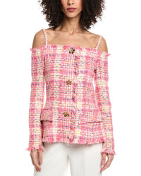 Oscar De La Renta Off-Shoulder Silk-Lined Wool-Blend Top