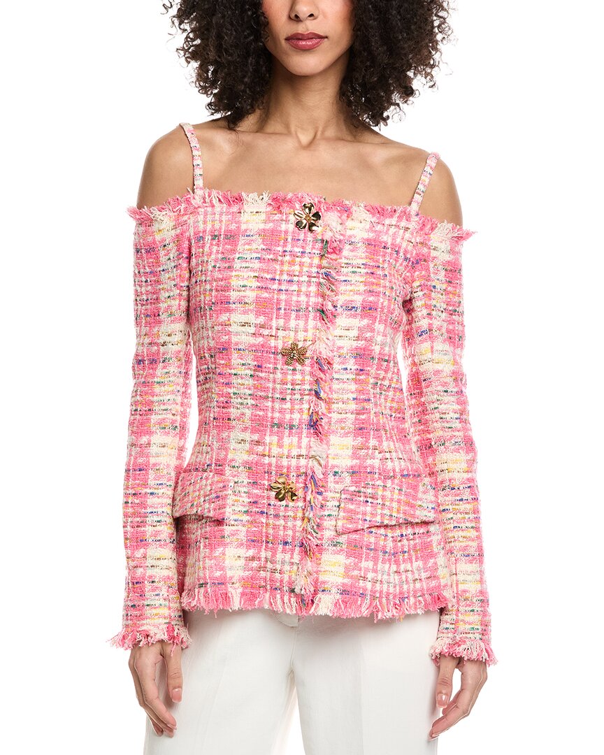 Oscar De La Renta Off-Shoulder Silk-Lined Wool-Blend Top