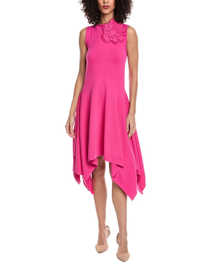 Oscar De La Renta Bateau Neck Drape Knit A-Line Dress