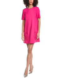 Oscar De La Renta Floral Detail Wool-Blend Shift Dress