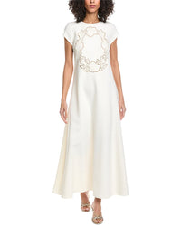 Oscar De La Renta Floral Cut Out Silk-Lined Wool-Blend Maxi Dress