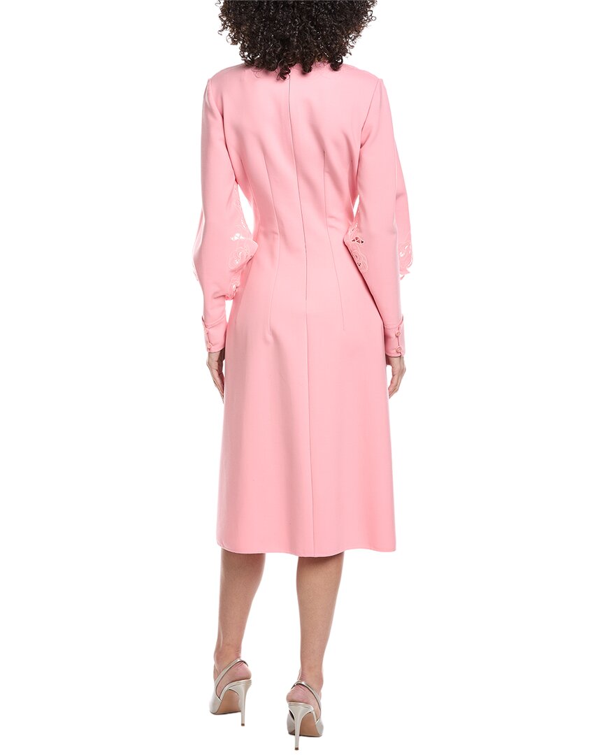 Oscar De La Renta Floral Detail Silk-Lined Wool-Blend Midi Dress