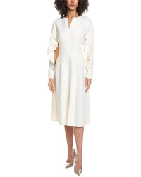 Oscar De La Renta Floral Detail Silk-Lined Wool-Blend Midi Dress