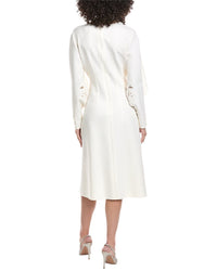 Oscar De La Renta Floral Detail Silk-Lined Wool-Blend Midi Dress