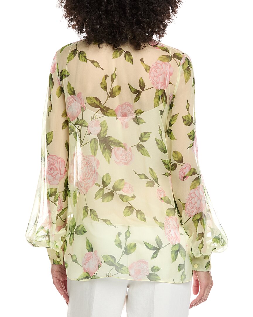 Oscar De La Renta Tie-Detail English Roses Silk Top