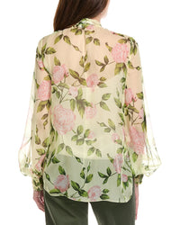 Oscar De La Renta Tie-Detail English Roses Silk Top