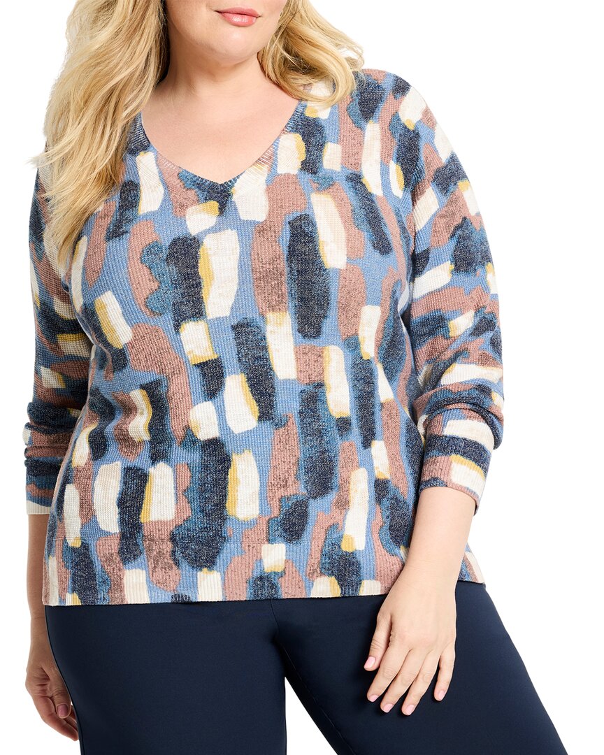 Nic+Zoe Plus Brushstrokes Waffle V-Neck Sweater