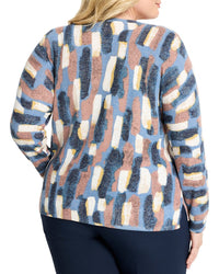 Nic+Zoe Plus Brushstrokes Waffle V-Neck Sweater
