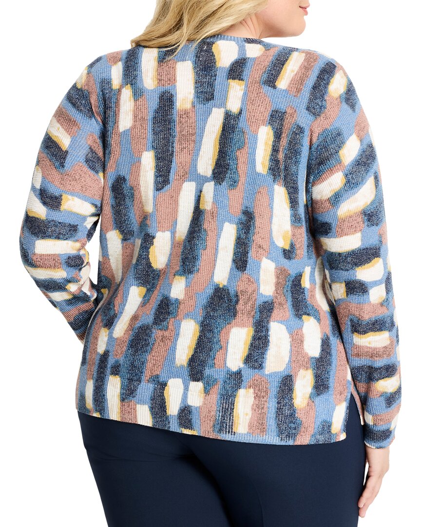 Nic+Zoe Plus Brushstrokes Waffle V-Neck Sweater