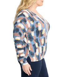 Nic+Zoe Plus Brushstrokes Waffle V-Neck Sweater