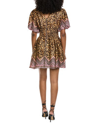 Fate Animal Motif Border Print Cinched Waist Mini Dress