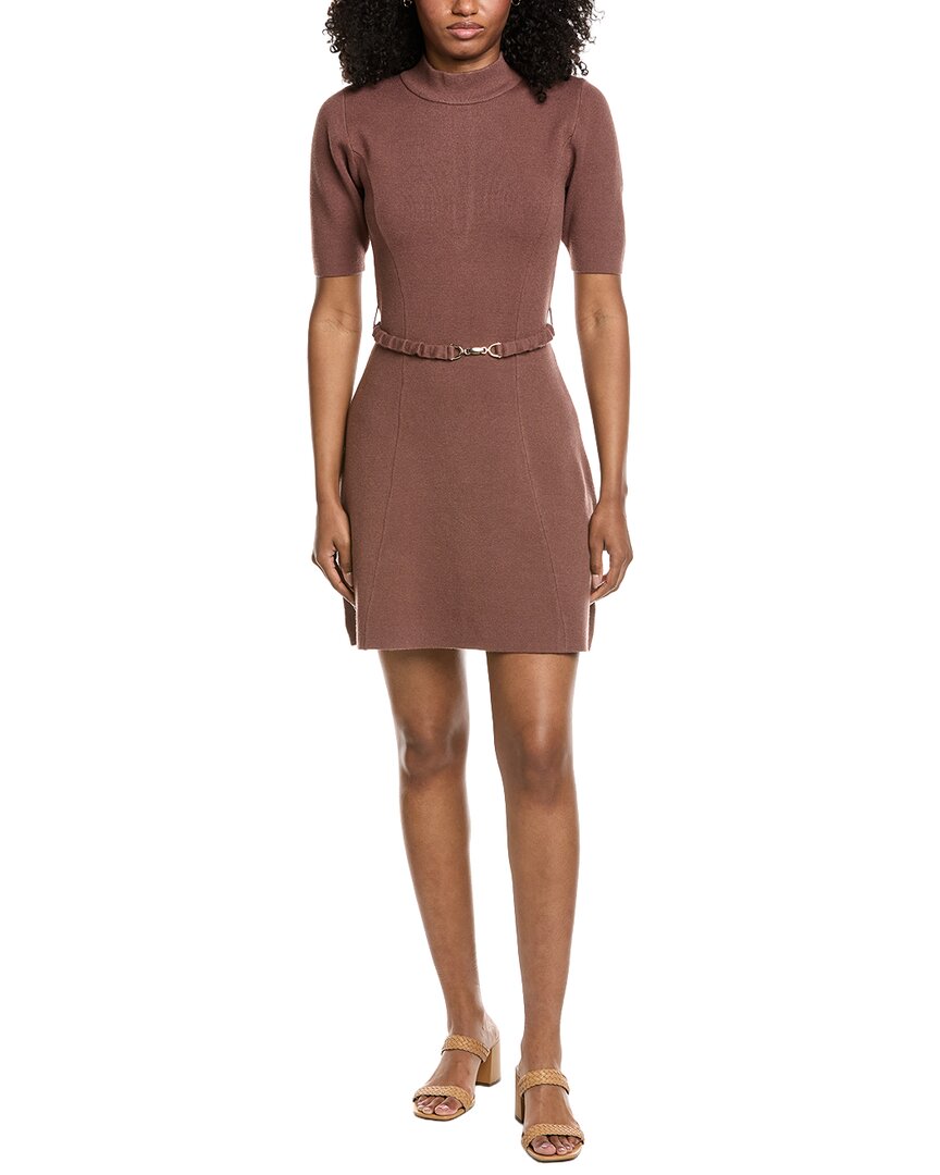 Fate Gold Clasp Belt Detail Mock Neck Sweaterdress