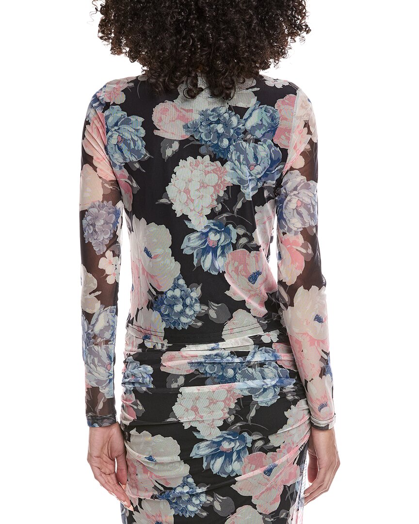 Laundry By Shelli Segal Bouquet Printed Ruched Mesh Top