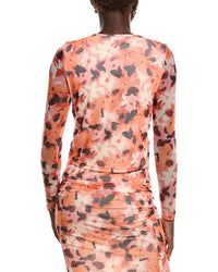 Laundry By Shelli Segal Floral Printed Ruched Mesh Top