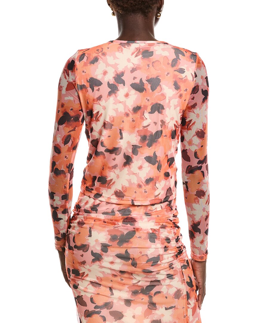 Laundry By Shelli Segal Floral Printed Ruched Mesh Top