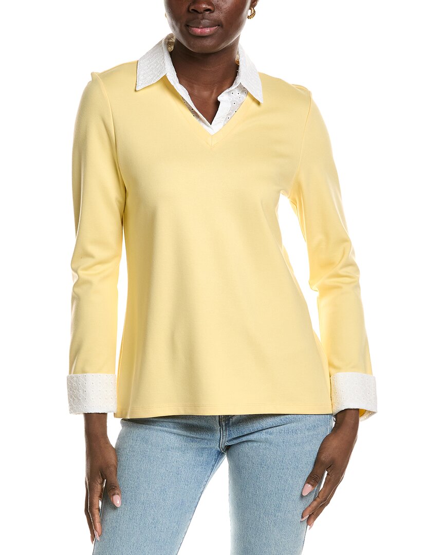 Jones New York Eyelet Trim V-Neck Blouse