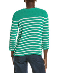 Jones New York 3/4 Sleeve Striped Open Crewneck Top