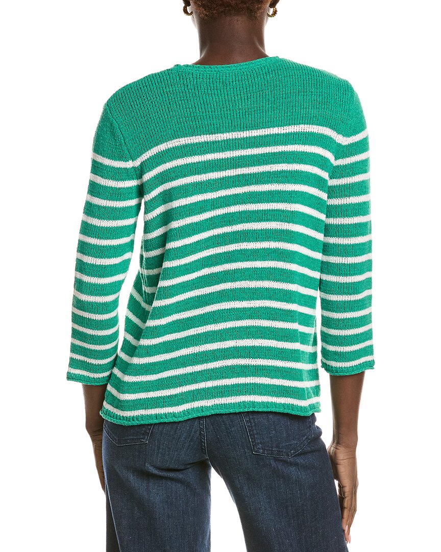 Jones New York 3/4 Sleeve Striped Open Crewneck Top