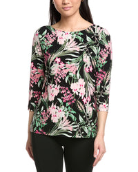 Jones New York Button Shoulder Print Top