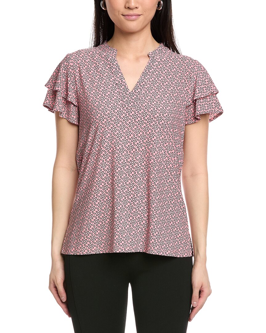 Jones New York Printed Stand Collar Top