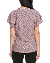 Jones New York Printed Stand Collar Top