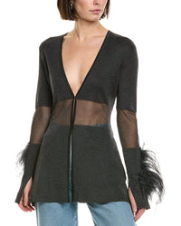Lapointe Sheer Intarsia Ostrich-Trim Top