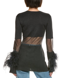 Lapointe Sheer Intarsia Ostrich-Trim Top