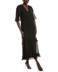 Ganni Pleated Georgette V-Neck Maxi Dress