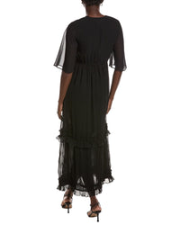 Ganni Pleated Georgette V-Neck Maxi Dress