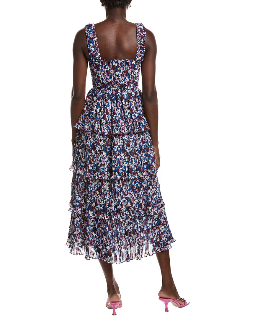 Ganni Pleated Georgette Flounce Smock Midi Dress