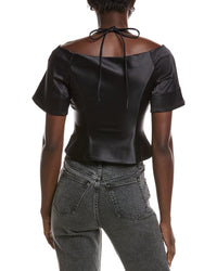 Ganni Double Satin Fitted Open-Neck Blouse