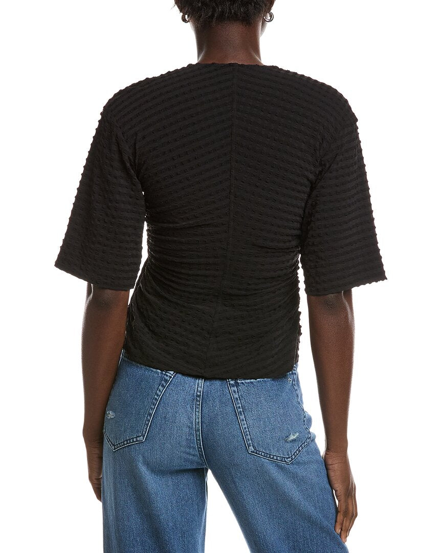 Ganni Stretch Seersucker Wrap Blouse