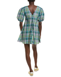 Ganni Seersucker Check V-Neck Mini Dress