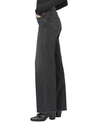 Paige Sasha Black Manta Distressed High Rise Column Straight Leg Jean