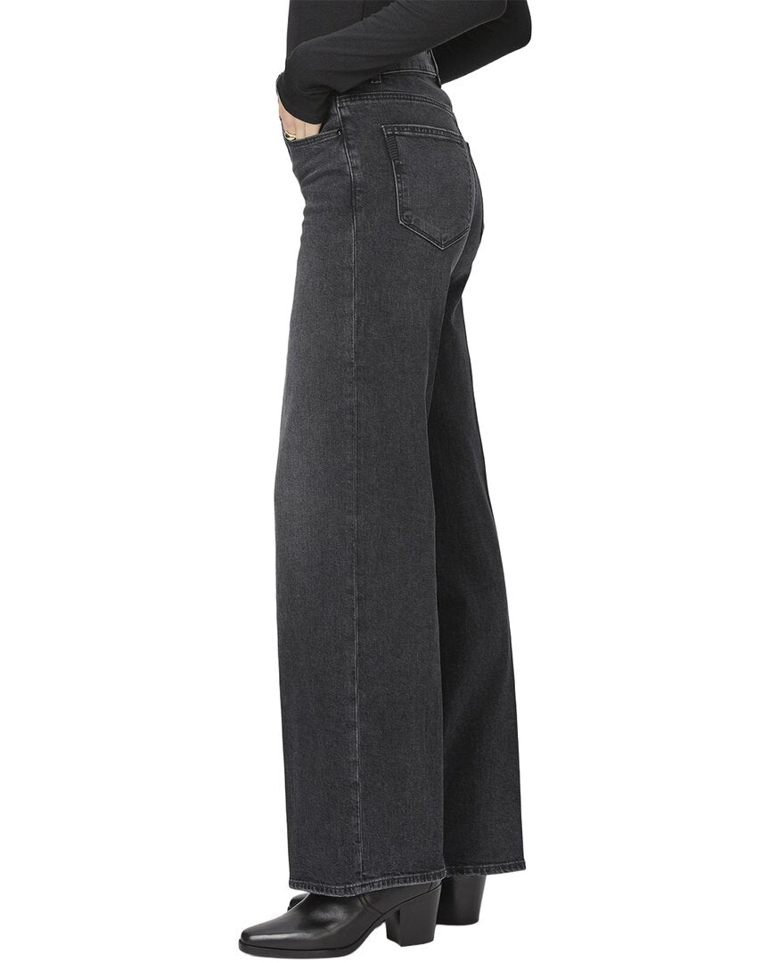 Paige Sasha Black Manta Distressed High Rise Column Straight Leg Jean
