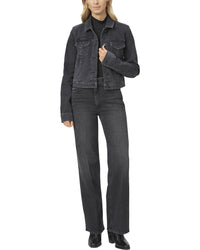 Paige Sasha Black Manta Distressed High Rise Column Straight Leg Jean