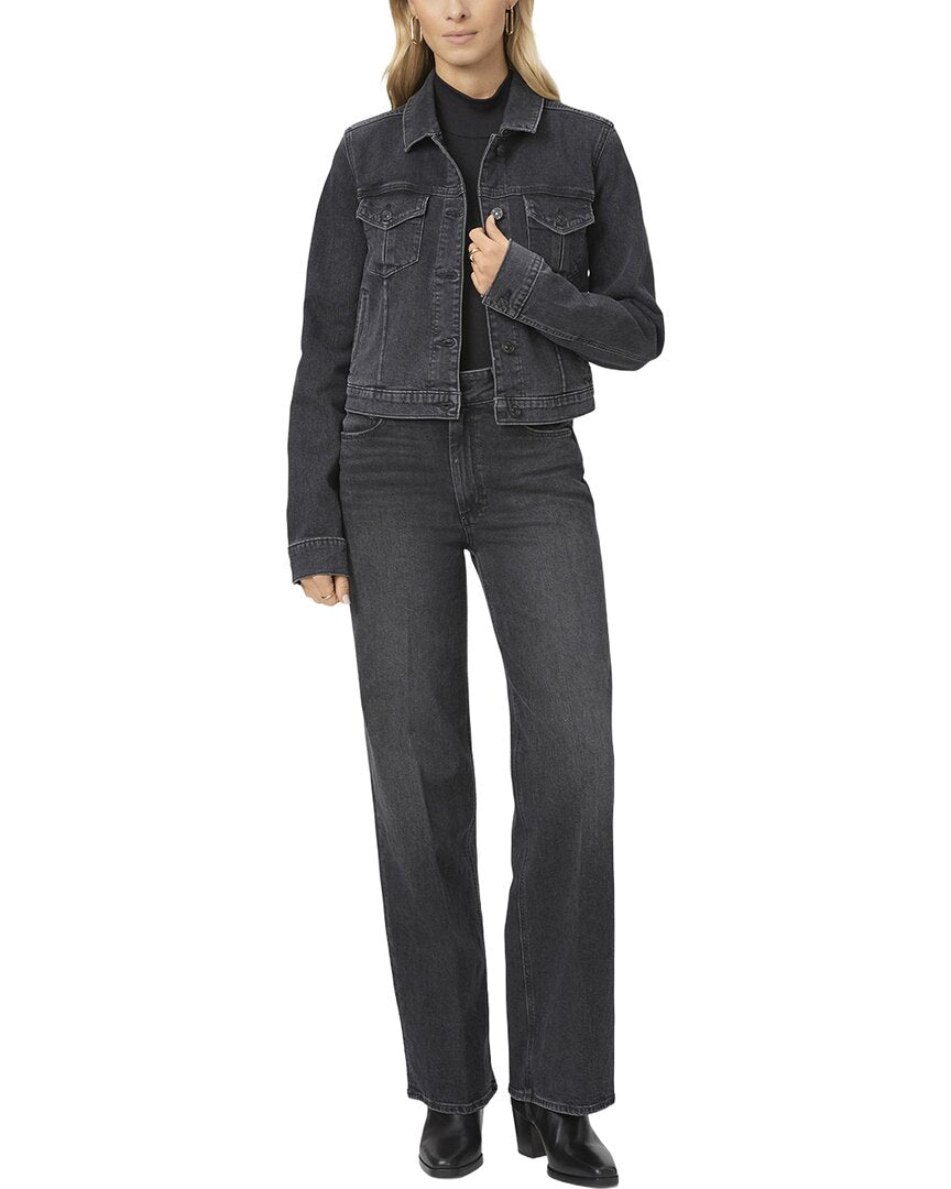 Paige Sasha Black Manta Distressed High Rise Column Straight Leg Jean