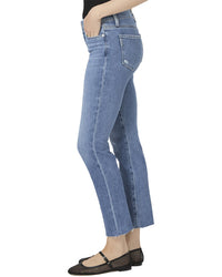 Paige Amber Flamenco Distressed Mid Rise Slim Straight Jean