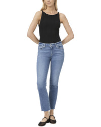 Paige Amber Flamenco Distressed Mid Rise Slim Straight Jean