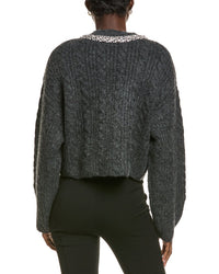 Endless Rose Jewel Embroidered Fuzzy Cable Chunky Wool-Blend Sweater