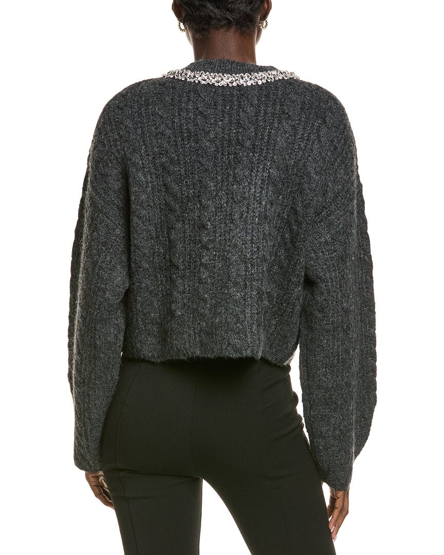 Endless Rose Jewel Embroidered Fuzzy Cable Chunky Wool-Blend Sweater
