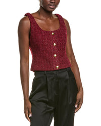 Endless Rose Tweed Scoop Neck Buttoned Wool-Blend Top
