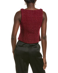 Endless Rose Tweed Scoop Neck Buttoned Wool-Blend Top