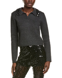 Endless Rose Jewel Trim Collared Wool-Blend Sweater