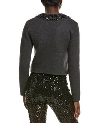 Endless Rose Jewel Trim Collared Wool-Blend Sweater