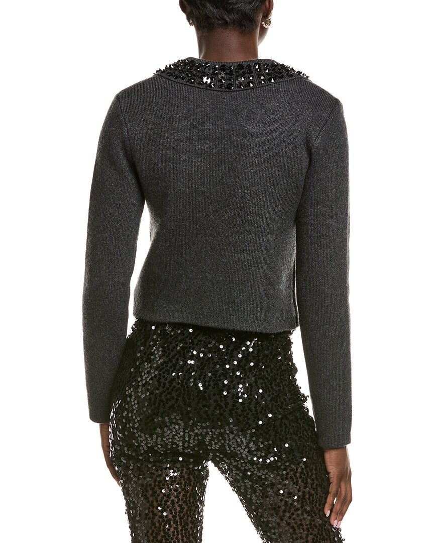 Endless Rose Jewel Trim Collared Wool-Blend Sweater