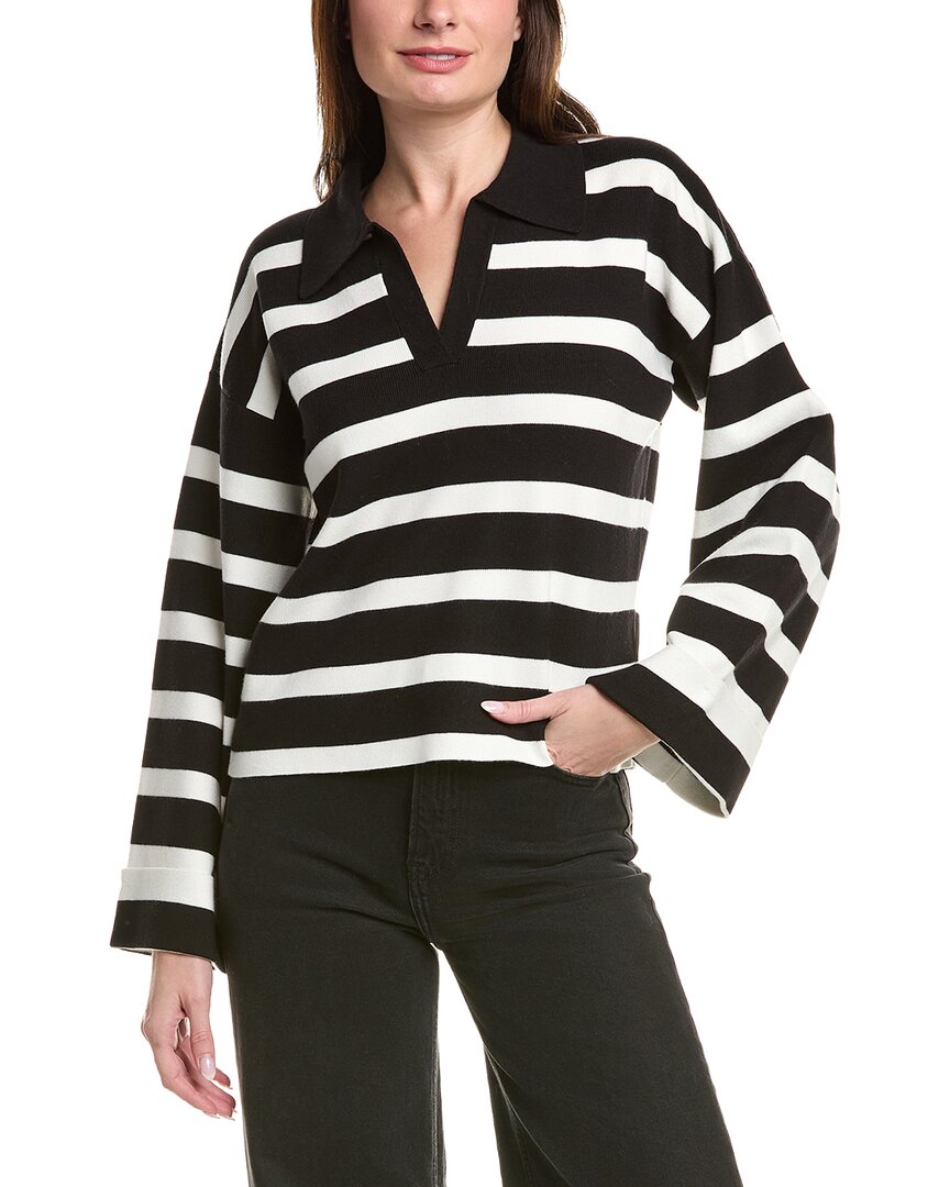 English Factory Striped Collared Cropped Sweater