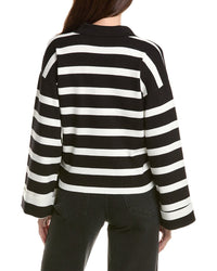 English Factory Striped Collared Cropped Sweater