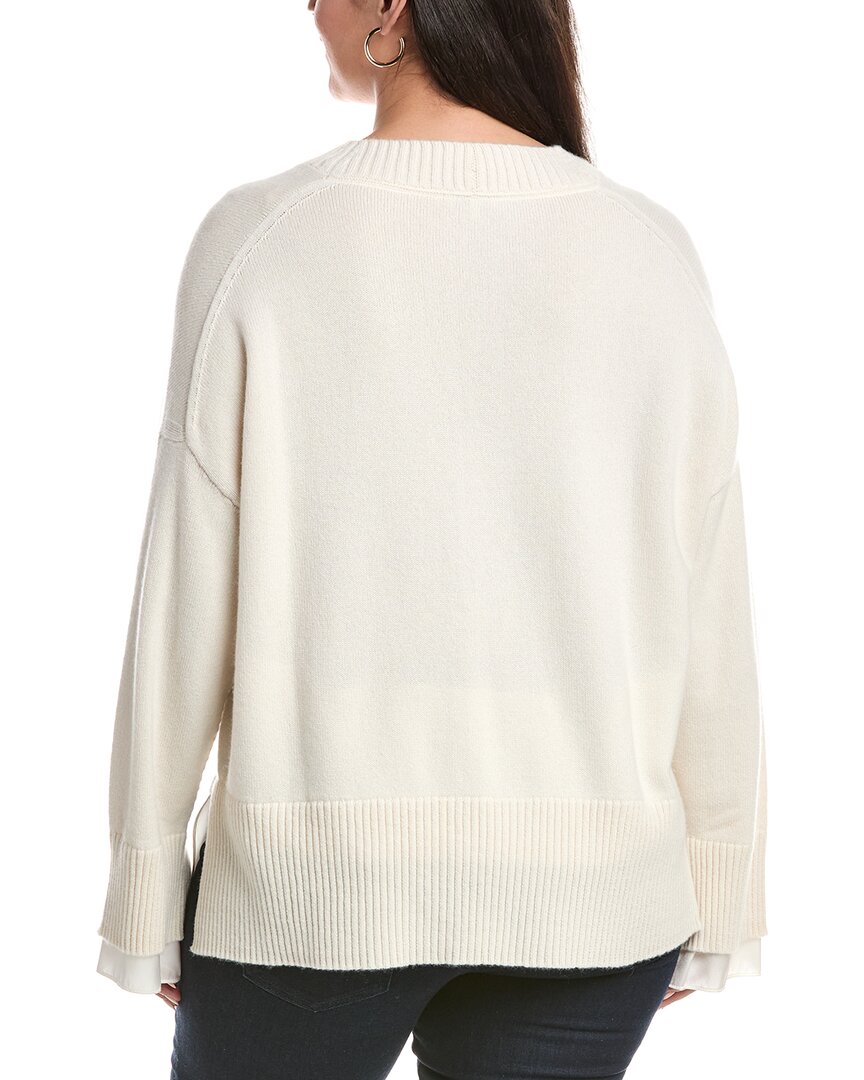 Lafayette 148 New York Plus Charmeuse Trimmed V-Neck Sweater